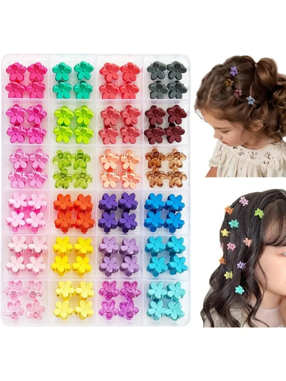 96pcs Baby Girl Hair Clips - Colorful Mini Flower Claw Clips with Organizer Box